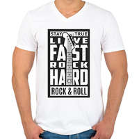 printfashion Stay true, Live fast, Rock hard, Rock & Roll - fehér - Férfi V-nyakú póló - Fehér