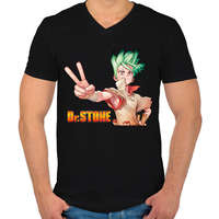 printfashion Dr. Stone - Férfi V-nyakú póló - Fekete