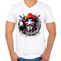 printfashion A nagy pénzrablás - La casa de papel - Férfi V-nyakú póló - Fehér