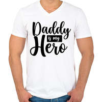 printfashion Daddy is my hero - Férfi V-nyakú póló - Fehér