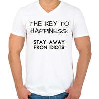 printfashion The key to happiness. Stay away from idiots. - Férfi V-nyakú póló - Fehér