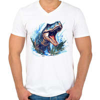 printfashion Jurassic wow - Férfi V-nyakú póló - Fehér