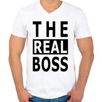 printfashion The Real Boss - Férfi V-nyakú póló - Fehér