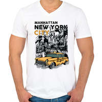 printfashion New York City - Férfi V-nyakú póló - Fehér