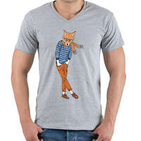 printfashion Fashion Fox - Férfi V-nyakú póló - Sport szürke