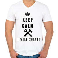 printfashion Csak nyugi én megoldom!(SZERELŐ) - Férfi V-nyakú póló - Fehér