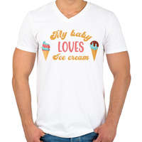 printfashion My baby loves ice cream - Pregnant - Férfi V-nyakú póló - Fehér