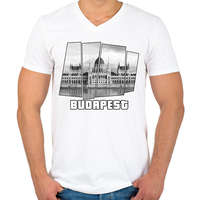 printfashion Budapest parlament (GTA stílus) - Férfi V-nyakú póló - Fehér