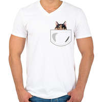 printfashion Zsebes macska - Férfi V-nyakú póló - Fehér
