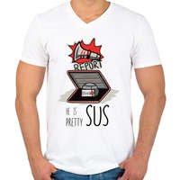 printfashion Among us - he is pretty sus - Férfi V-nyakú póló - Fehér