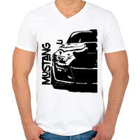 printfashion Ford Mustang Half - Férfi V-nyakú póló - Fehér