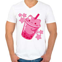 printfashion Cicás bubble tea - Férfi V-nyakú póló - Fehér