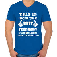 printfashion Így néz ki a legjobb februári születésű személy minden nap - Férfi V-nyakú póló - Királykék