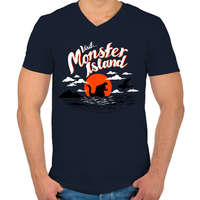 printfashion Visit Monster Island - Férfi V-nyakú póló - Sötétkék