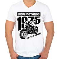 printfashion Régi motoros-Egyedi évszámmal - Férfi V-nyakú póló - Fehér