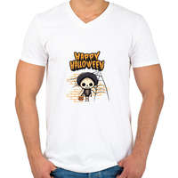printfashion Happy Halloween tökfej - Férfi V-nyakú póló - Fehér