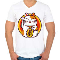 printfashion Lucky cat - Maneki neko - Férfi V-nyakú póló - Fehér