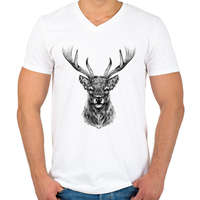 printfashion szarvas portré - Férfi V-nyakú póló - Fehér