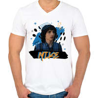 printfashion Mike - Stranger Things - Férfi V-nyakú póló - Fehér