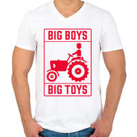 printfashion Big boys big toys - traktoros - Férfi V-nyakú póló - Fehér