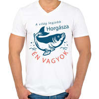 printfashion A világ legjobb horgásza ÉN vagyok - Férfi V-nyakú póló - Fehér