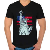 printfashion American Statue of Liberty - Férfi V-nyakú póló - Fekete