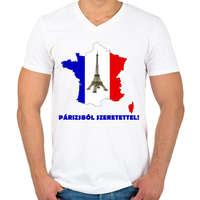 printfashion Párizsból szeretettel! - Férfi V-nyakú póló - Fehér