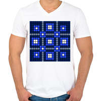 printfashion Kockás minta 05 - Férfi V-nyakú póló - Fehér