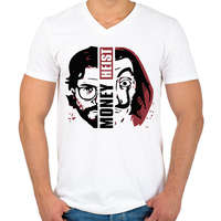 printfashion Money Heist - A Nagy Pénzrablás - La Casa de Papel - Férfi V-nyakú póló - Fehér