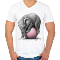 printfashion Bébi elefánt egy pink labdával - Férfi V-nyakú póló - Fehér