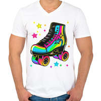 printfashion 80-as évek retro görkorcsolya neon - Férfi V-nyakú póló - Fehér