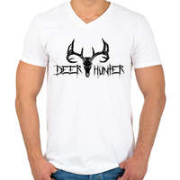 printfashion Deer Hunter Black - Férfi V-nyakú póló - Fehér