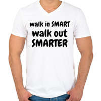 printfashion Walk in SMART, Walk out SMARTER - Férfi V-nyakú póló - Fehér