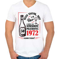 printfashion Jó bor palackozva - Évszámmal (fekete) - Férfi V-nyakú póló - Fehér