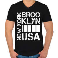 printfashion New York Brooklyn USA - Férfi V-nyakú póló - Fekete