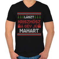 printfashion Lászt kriszmösz karácsonyi mintás fekete póló - Férfi V-nyakú póló - Fekete