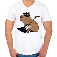 printfashion Rockstar Capybara - Férfi V-nyakú póló - Fehér