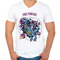 printfashion Free forever - Dínó és űrhajós - Férfi V-nyakú póló - Fehér