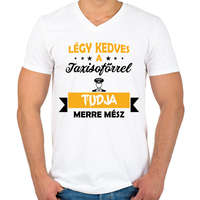 printfashion Légy kedves a taxisofőrrel - Férfi V-nyakú póló - Fehér