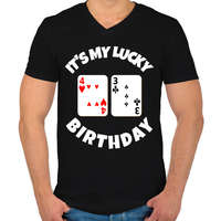 printfashion 43 POKER SZÜLINAP - Férfi V-nyakú póló - Fekete