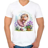 printfashion Kislány tavaszi ibolyával - Férfi V-nyakú póló - Fehér