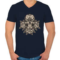 printfashion Calavera Day of the Dead - Férfi V-nyakú póló - Sötétkék