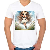printfashion Kislány a tavaszi réten - Férfi V-nyakú póló - Fehér