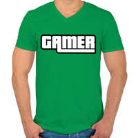 printfashion Gamer GTA style - Férfi V-nyakú póló - Zöld