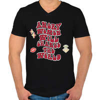 printfashion Angry women - Férfi V-nyakú póló - Fekete
