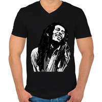 printfashion Bob Marley - Férfi V-nyakú póló - Fekete
