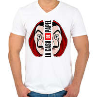 printfashion A nagy pénzrablás - La Casa de Papel - Money Heist - Férfi V-nyakú póló - Fehér