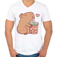 printfashion Sweet bubble tea - Férfi V-nyakú póló - Fehér