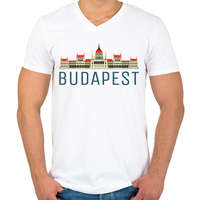 printfashion Parlament Budapest - Férfi V-nyakú póló - Fehér