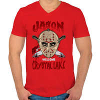 printfashion Üdvözöllek a kristály tónál - Férfi V-nyakú póló - Piros